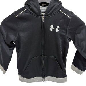 Under Armour Hooded Full Zip Jacket Sweatshirt Youth Small Black Logo